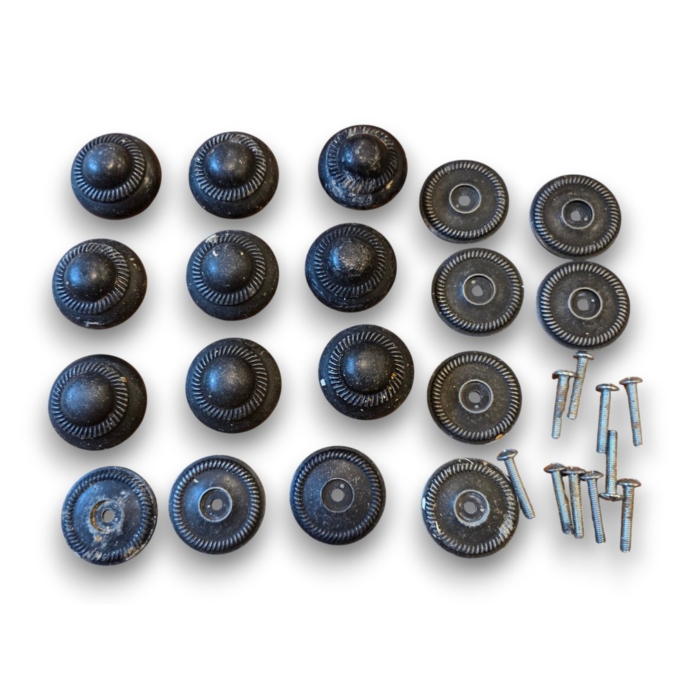 Vintage Black Gothic Rustic Metal Cabinet Knobs Round Medallion w/ Back Plates